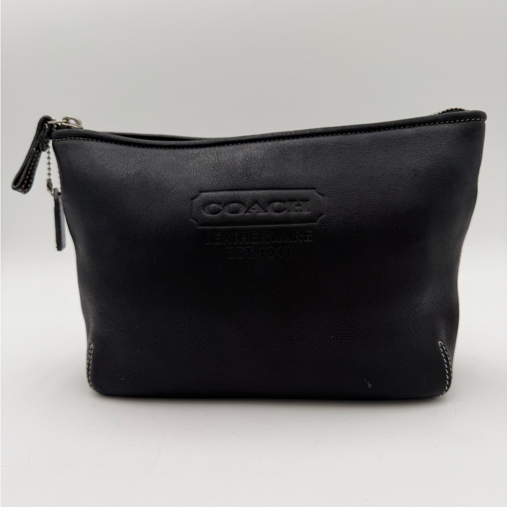 Coach Black Leather Cosmetic Case w Hangtag Embossed Logo EUC